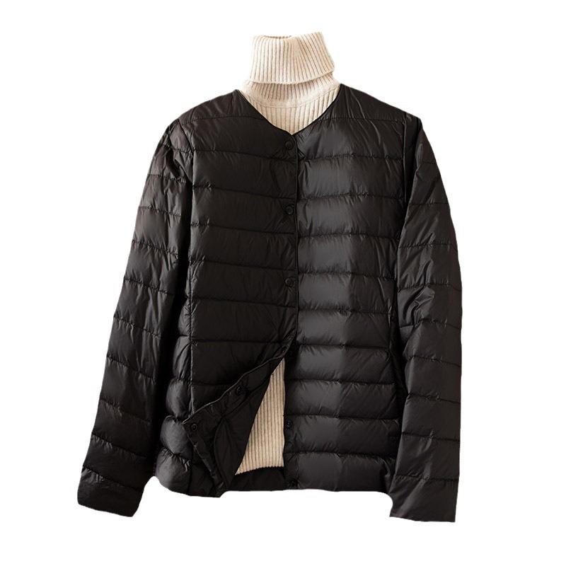 Dámská krátká bunda z bílého kachního peří 2024 - Tenká, hřejivá, velká velikost, svrchní oděv s kulatým výstřihem