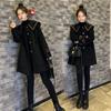 Women's 2026 Navy Collar Medium Wool Coat – Korean Academic A-Line Style, Petite Fit, Single-Breasted.