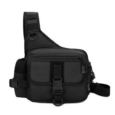 Outdoor Sling Bag for Men Nylon Water Proof Chest Shoulder Pack Sling Fishing Backpack for Hiking Camping Black