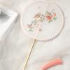 Handmade Embroidery Ancient Style Long Handle Fan Classical Flower Shape Fan  Summer