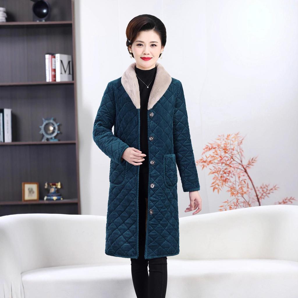 Winter Velvet-Thickened Corduroy Jacket for Middle-aged & Elderly Women - Slimming, Fashionable, Warm