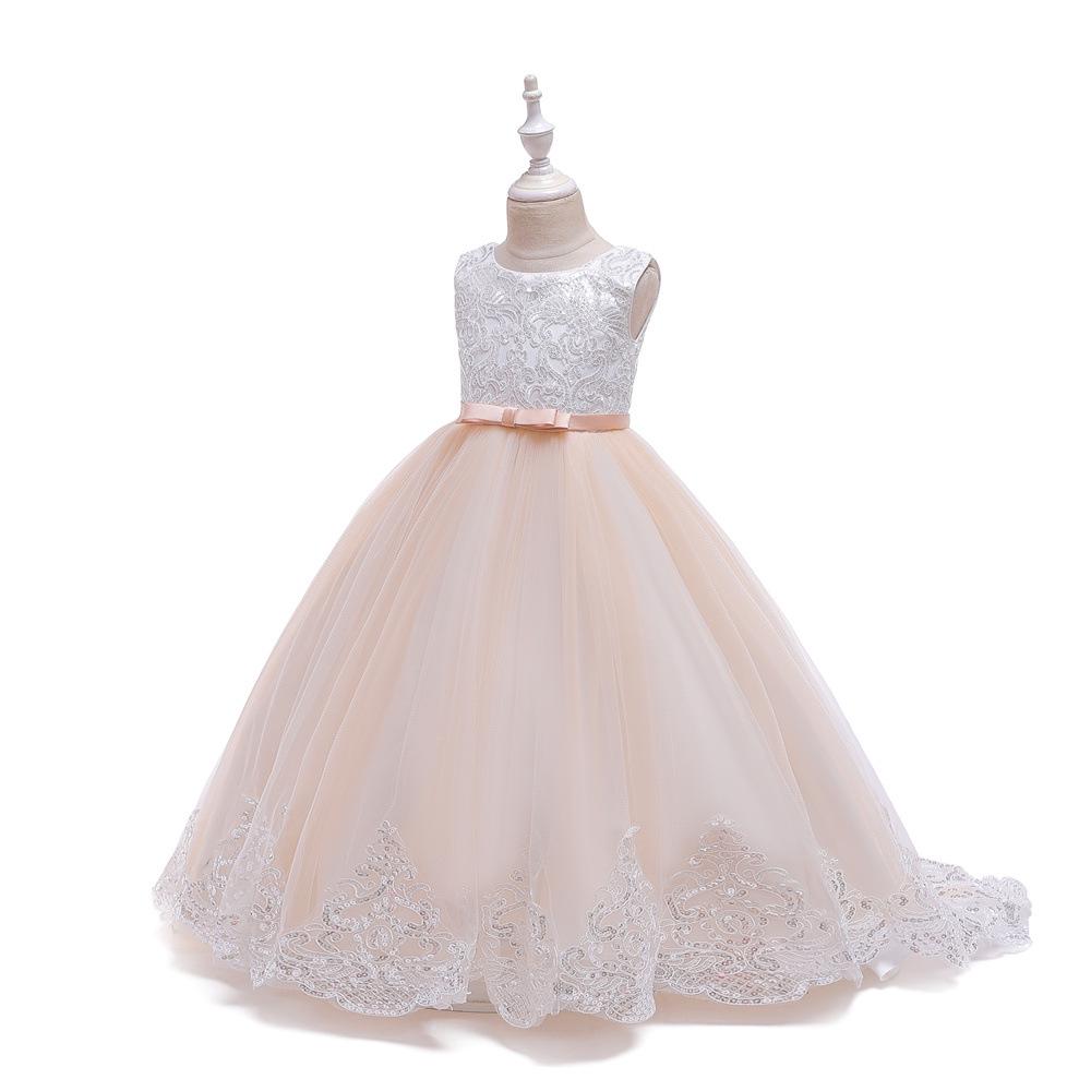 High-End Flower Girl Wedding Dress with Train - Puffy Skirt Princess Dress for Middle & Big Children.