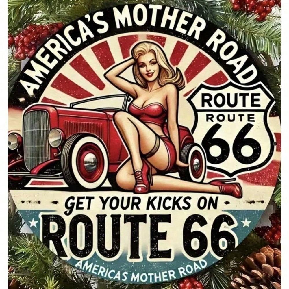 Retro Route 66 Metal Sign Vintage Aluminum Wall Art Decor for Garage Man Cave Bar 8x12 Inch