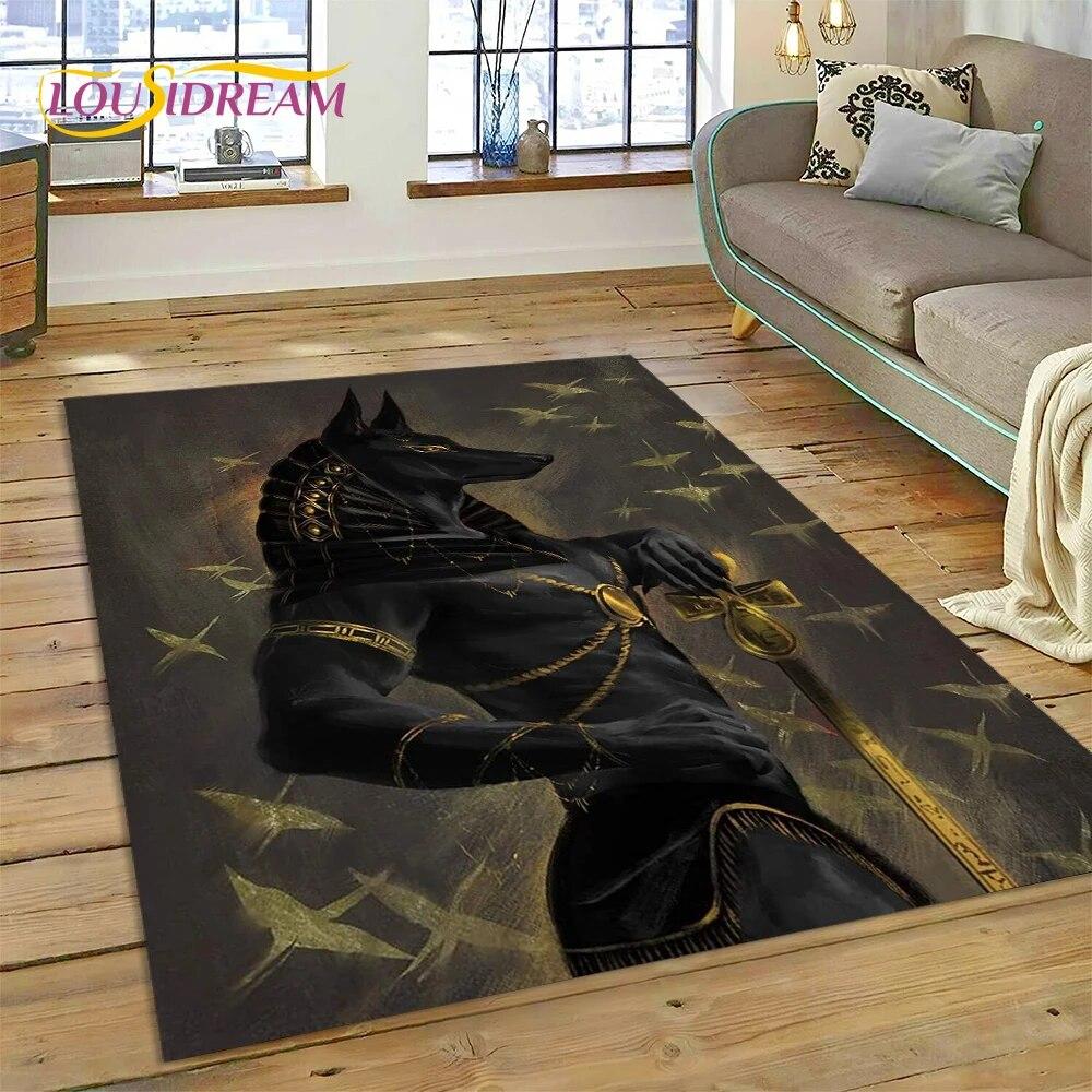 3D Anubis Pharaoh Horus Egyptian Mythology Gods Carpet Rug for Home Living Room Bedroom Sofa Doormat Decor,Area Rug Non-slip Mat