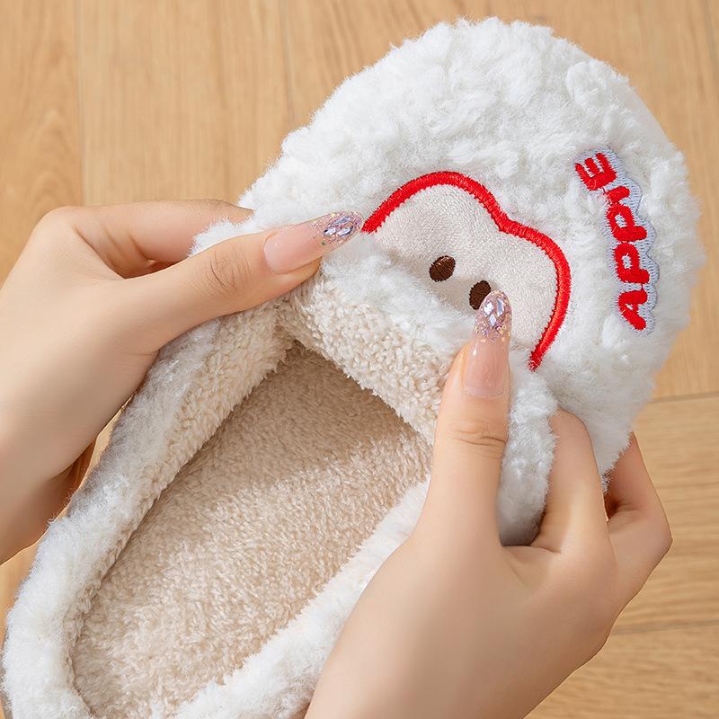 Apple pattern cotton slippers autumn and winter home plush cotton drag couple warm indoor cotton slippers