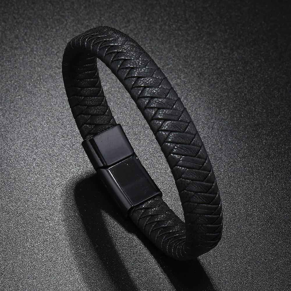 Braided PU Leather Bracelet Bangle Magnetic Clasp Mens Party Jewelry Gift