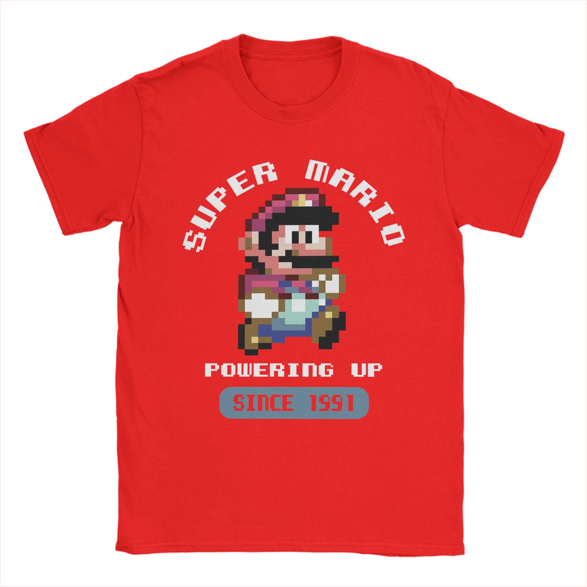 Supers Marios Powering Up Pixel TShirt Unisex Funny Pure Cotton Tee Shirt Round Neck Short Sleeve T Shirts Gift Idea Tops S
