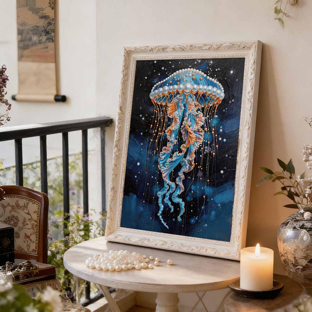 DIY Jellyfish Pearl Art Painting for Home Wall Decor Pearl Gem Paintings Picture Arts Craft  for Adults/Beginners Gift Idea Home Decor Without Frame