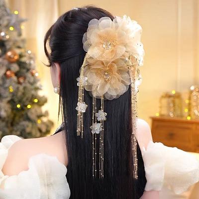 Elegante Presilha de Cabelo Flor de Lótus Lantejoulas Borlas Garra de Cabelo Para Mulheres Meninas Doce Clipe Tubarão Acessórios de Cabelo Presentes
