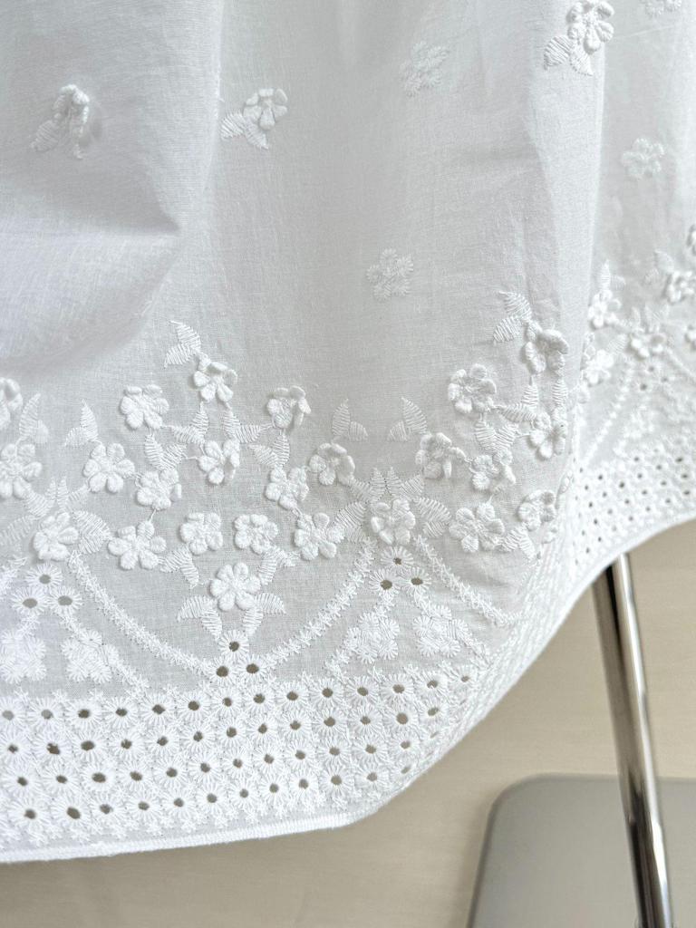 2026 Spring/Summer Floral Embroidered White A-Line Midi Skirt