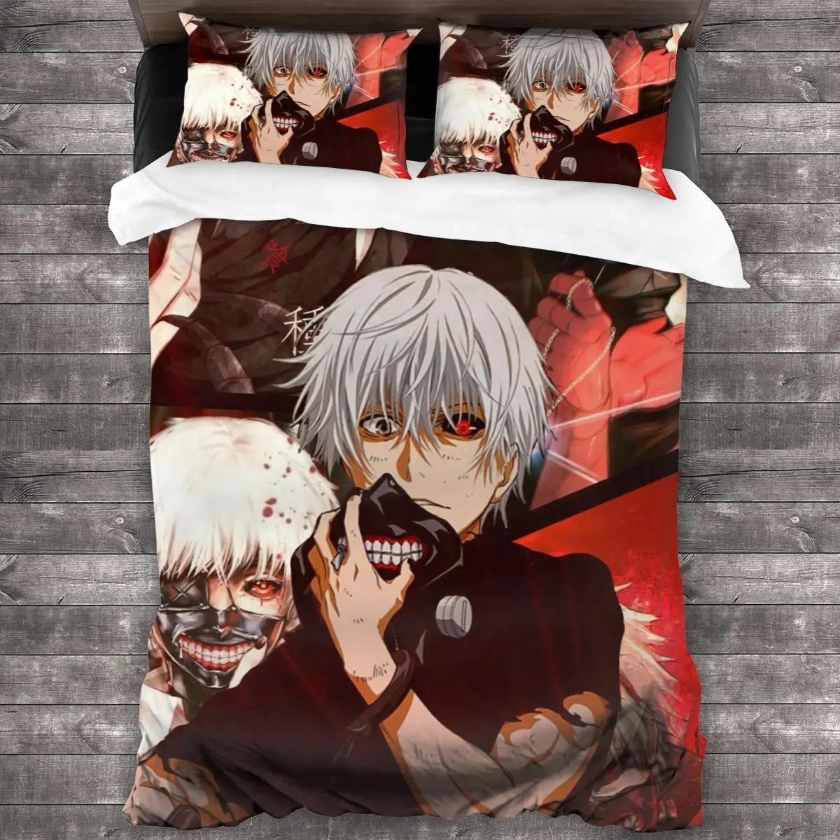 

Tokyo Ghoul Постельное белье Single Twin Full Queen King Size Комплект постельного белья Подростковая спальня Пододеяльники 3D-принт Аниме Мужчины Женщины EU Single 135x200cm