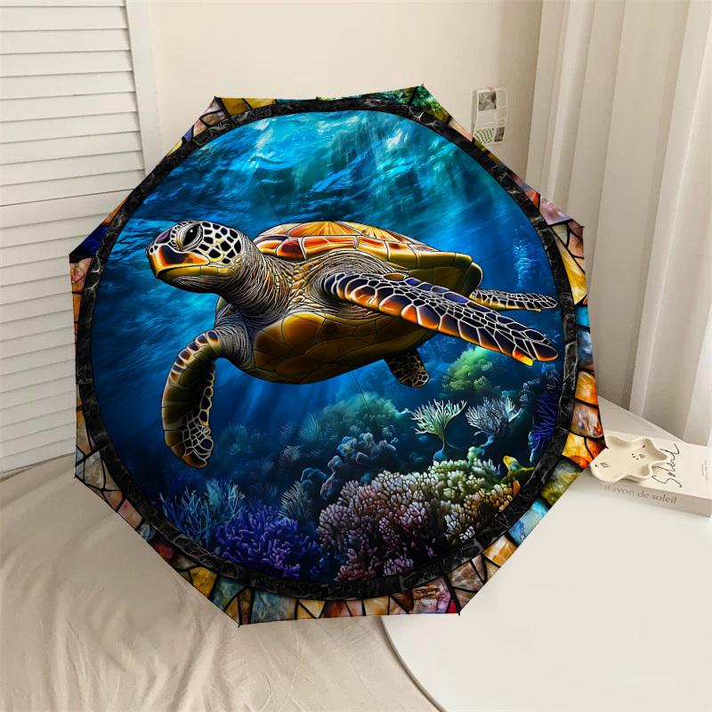 

1PC turtle ocean Automatic Open/Close Umbrella with Windproof, 8-Rib Sturdy Canopy, Durable Ribs, Fashionable Design, Outdoor Accessory, Fun Prin, Hol