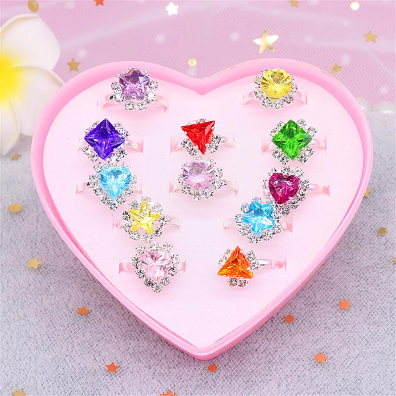 Children's Adjustable Rhinestone Ring Set - Gift Box of Gemstone Finger Jewelry for Girls