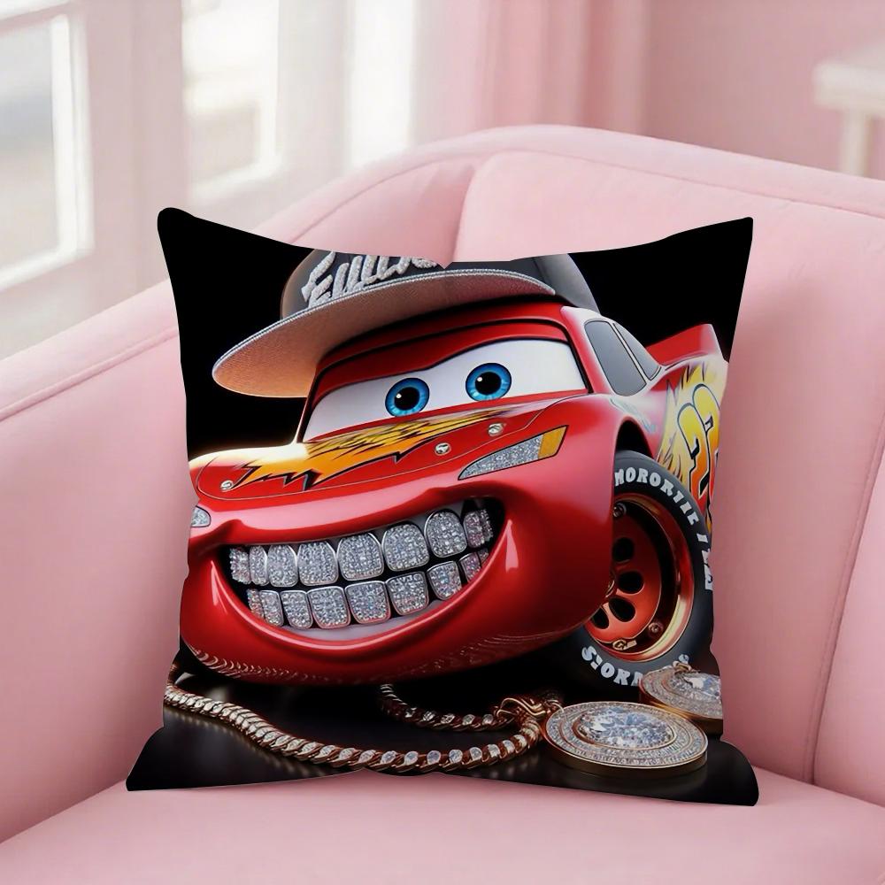 Federa Cuscino Quadrata Stampa Fronte-Retro Corto Peluche Copricuscino Divano Camera da Letto Comodino Cartoon Auto Saetta M-McQueen MNS P