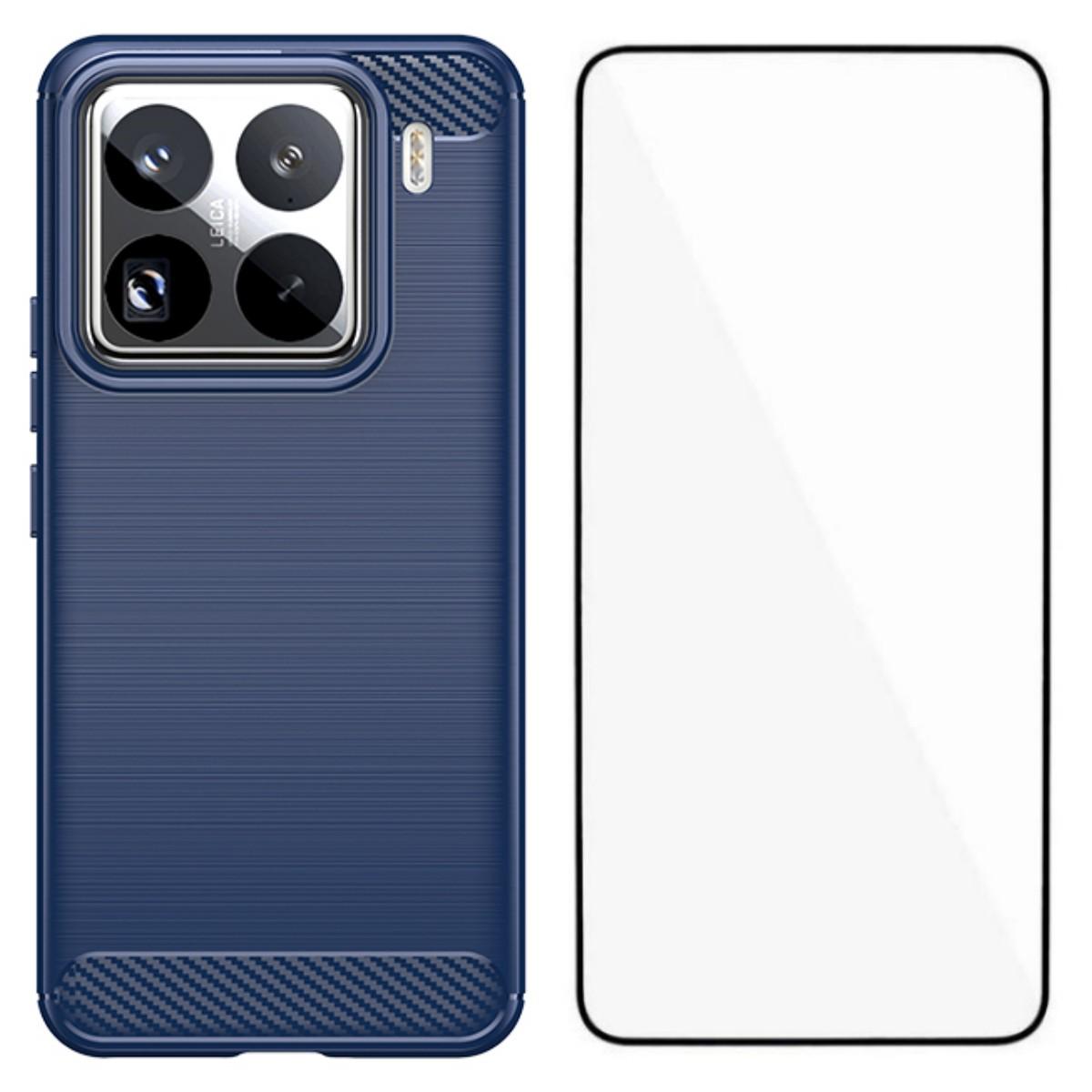 

For Xiaomi 15 Pro Case with Screen Film WANLONFENG LS Series Big Lens Hole Brushed Texture TPU Phone Cover Blue