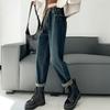 DIMANAF 2024 Autumn Women Jeans Pants Belt High Waist Elastic Buttons Basic Trousers Long Pants