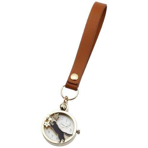 Fieldwork Analog Pocket Watch with Cat Strap and Bag Charm, Brown, GY030-2, Women's