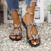 Year Color Knot Large Size Open-toed Flat Bottom Beach Sandals Foreign Trade Rhinestone Butterfly Fashion