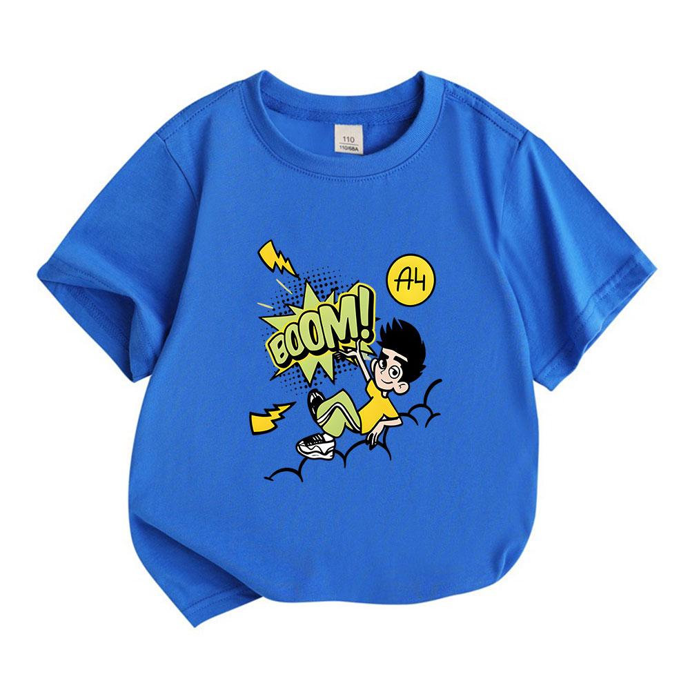 Kids Boys Girls 100% Cotton Crew Neck Short Sleeve T-Shirt, Cartoon Boom Comic Lightning Print Casual Soft Breathable Tee for Daily Outdoor Playwear S