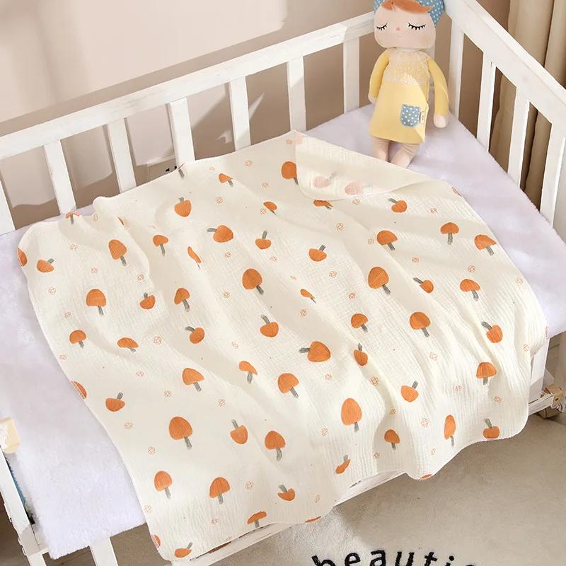 Double Layer Muslin Baby Swaddle Blanket Cartoon Print Soft Newborn Cotton Swaddling Wrap Stroller Cover Bedding 80*80cm