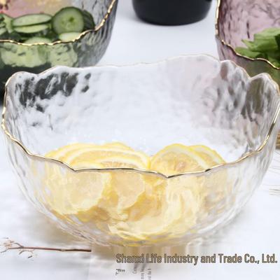 Japanese Gold-Rimmed Hammered Glass Bowl for Salad and Fruit