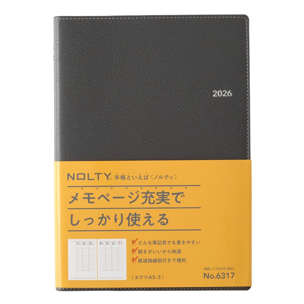 NOLTY 2026 A5 Weekly Ecri Dark 6317 December Planner, 3, Gray, (Starts 2025)