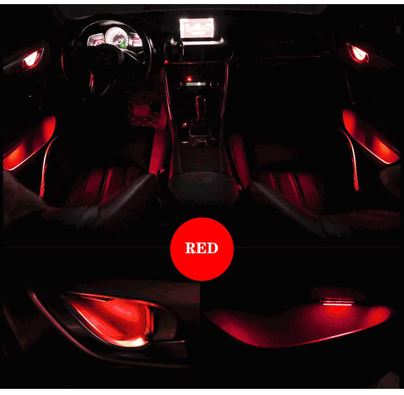 4pcs Car Ambient LED Light Auto Inner Door Bowl Handle Armrest Light Car Door Interior Decorative Atmosphere Lamp Universal