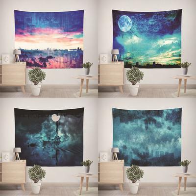Colorful Moon City Reflection Decoration Painting Bedroom Tapestry Living Room Background Cloth Room Landscape Wall Hanging Cloth
