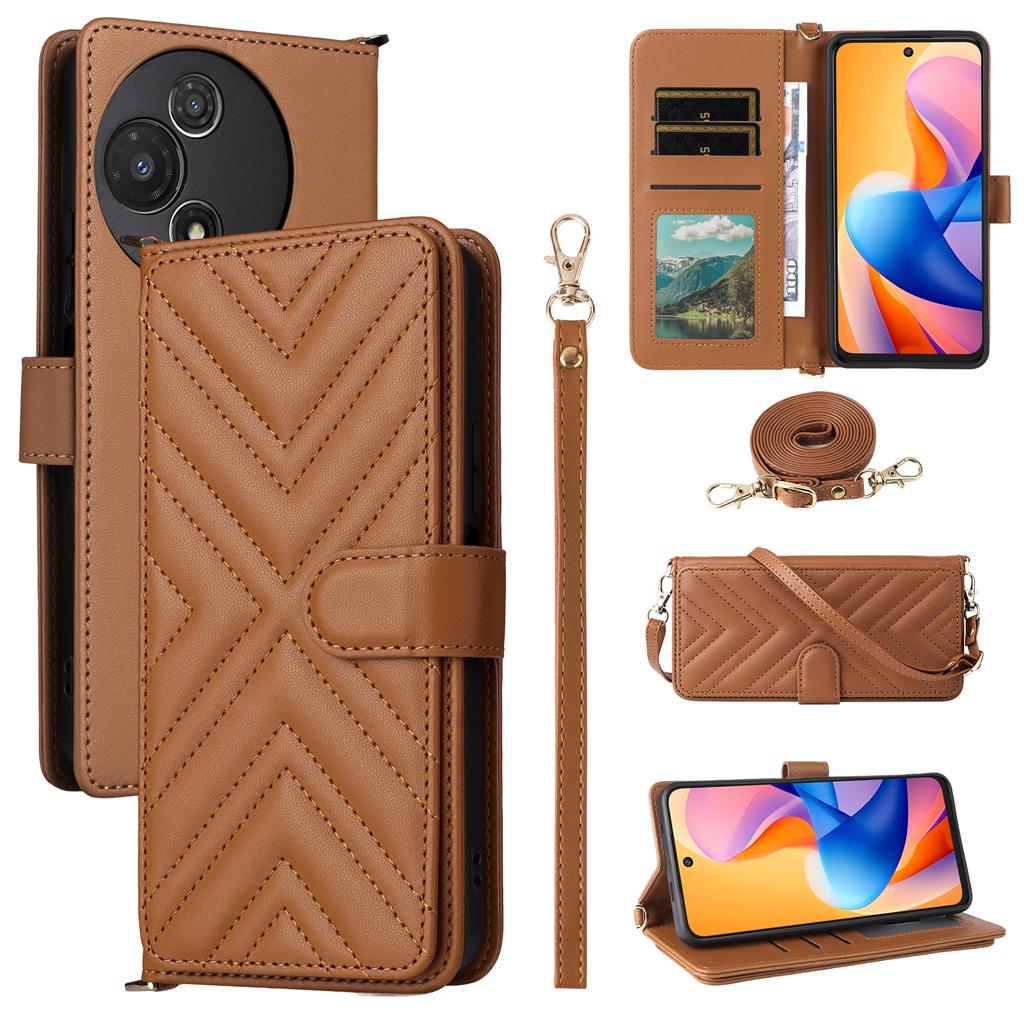 For TCL 60R 5G/60 5G Wallet Case with Shoulder/Wrist Strap Leather Phone Cover Stand
