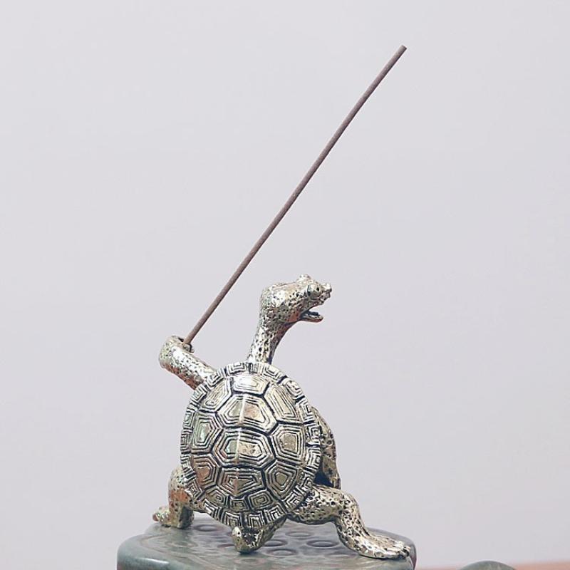 Zinc Alloy Kung Fu Turtle Incense Holder Detailed Carving Retro Design For Home Decor Meditation Desktop Ornament