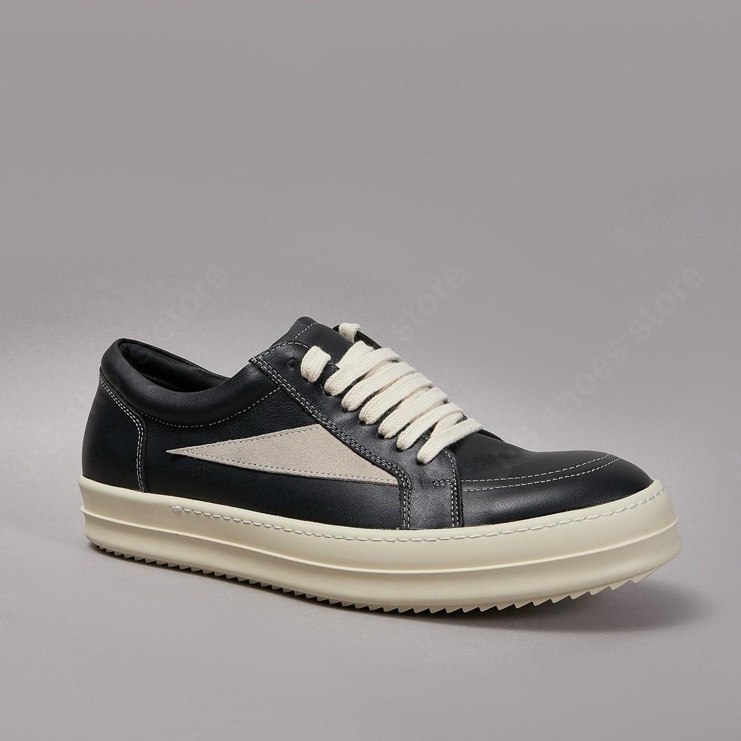 

Мужская обувь в уличном стиле Ро, черная кожа, низкий верх, повседневная обувь, ретро-дизайн, женские кроссовки, очень широкие шнурки, черная воловья кожа, плоские кроссовки 48 чёрный