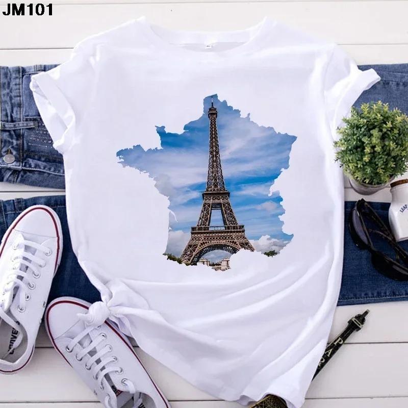 Fashion Women's Tops Tshirt Harajuku Paris Eiffel Tower Printing T Shirt Casual Streetwear Short Sleeve Female T-shirts Clothing