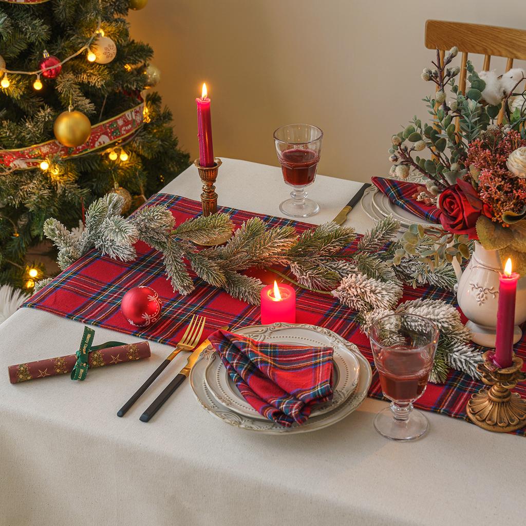 2026 1PC Red Tablecloth Plaid Table Runner Placemat Heat Insulation Mat Christmas Fabric High Temperature Resistant Home Coaster Decoration