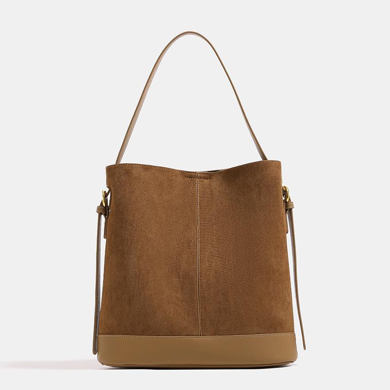 Maillard suede bucket bag 2024 autumn and winter new niche design shoulder bag large capacity commuter bag for women