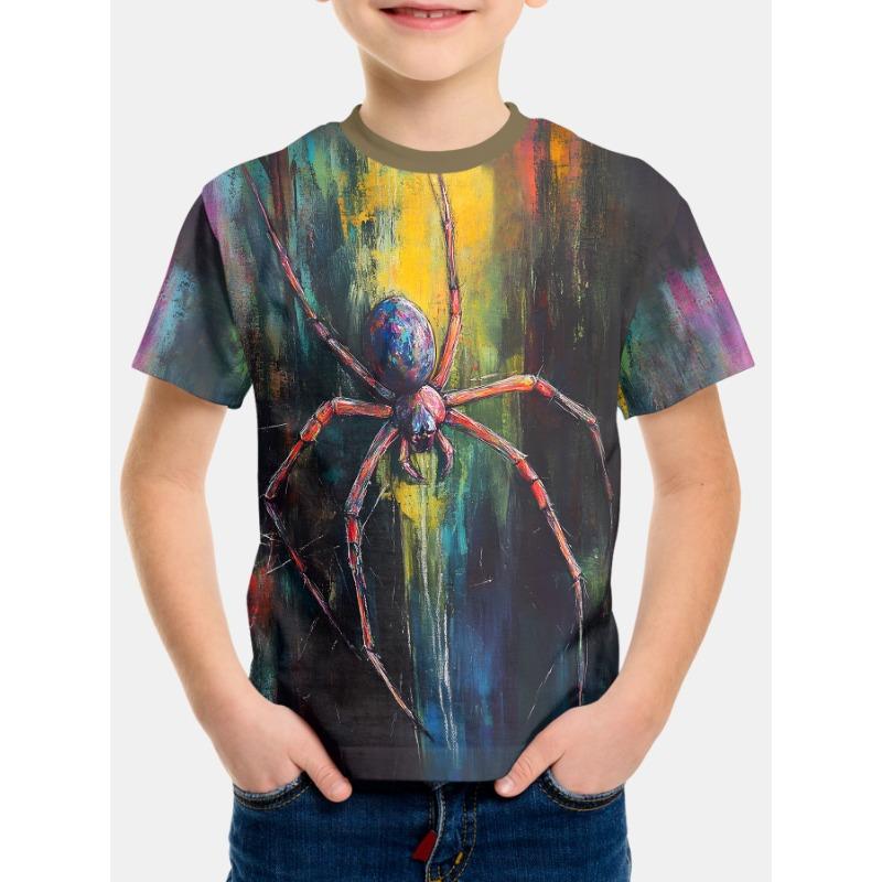 Summer Round Neck Cartoon Animal Pattern 3D Printed Top Fashionable Casual Short Sleeved Children's Boy T-shirts