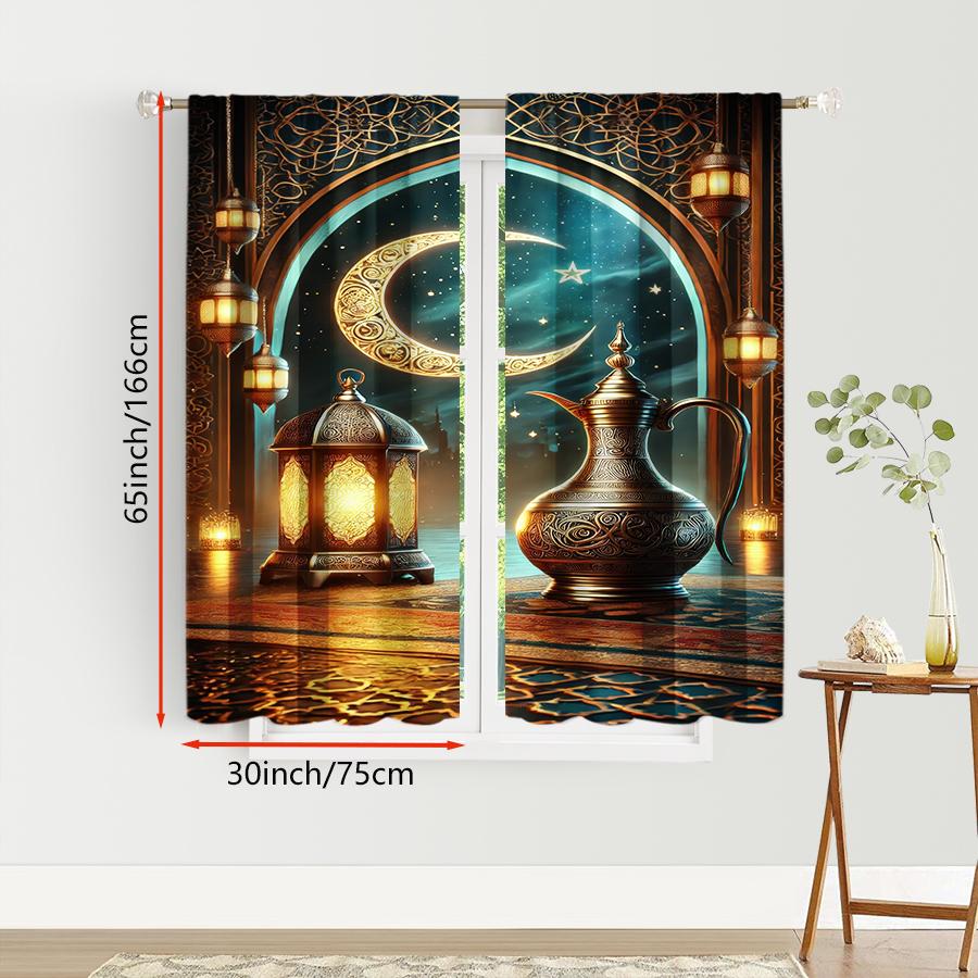 Luxe Islamic Lantern Crescent Curtains Ideal Ramadan Eid Window Decor Home Living Room Bedroom Curtain Set Of 2 Elegant Made Polyester Washable Area