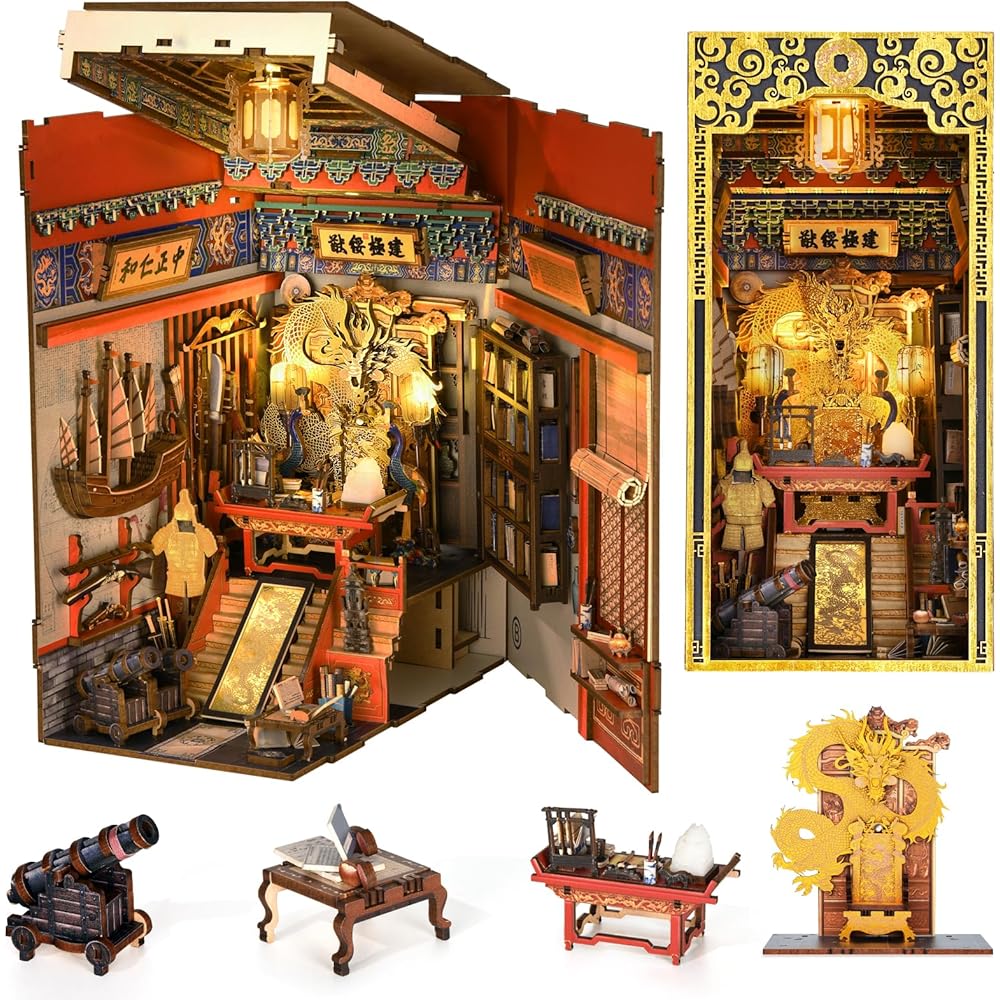 

MiniCity DIY Book Nook Kit 3D Miniature House with LED Decoration Woodcraft Bookend for Teens and Adults