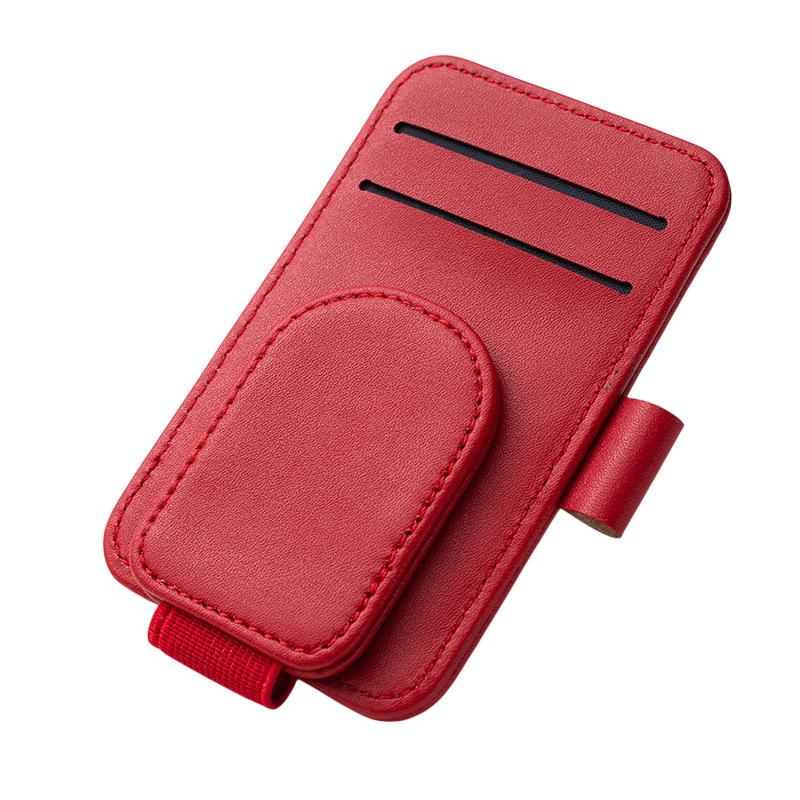 

Multifunctional Pu Leather Car Sun Visor Glasses Holder Creative Sunshade Sunglasses Storage Case Magnetic Clip Pen Card Holder червоний
