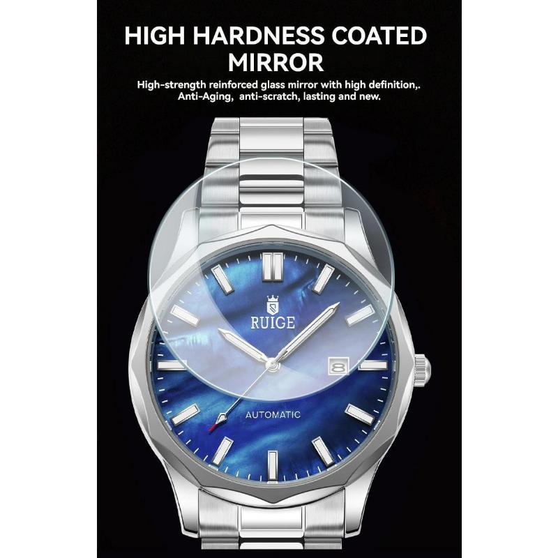 Blaue Zifferblatt Herren Automatische Mechanische Uhr Edelstahlarmband Datumsanzeige Wasserdicht Leuchtend Luxus Business Armbanduhr