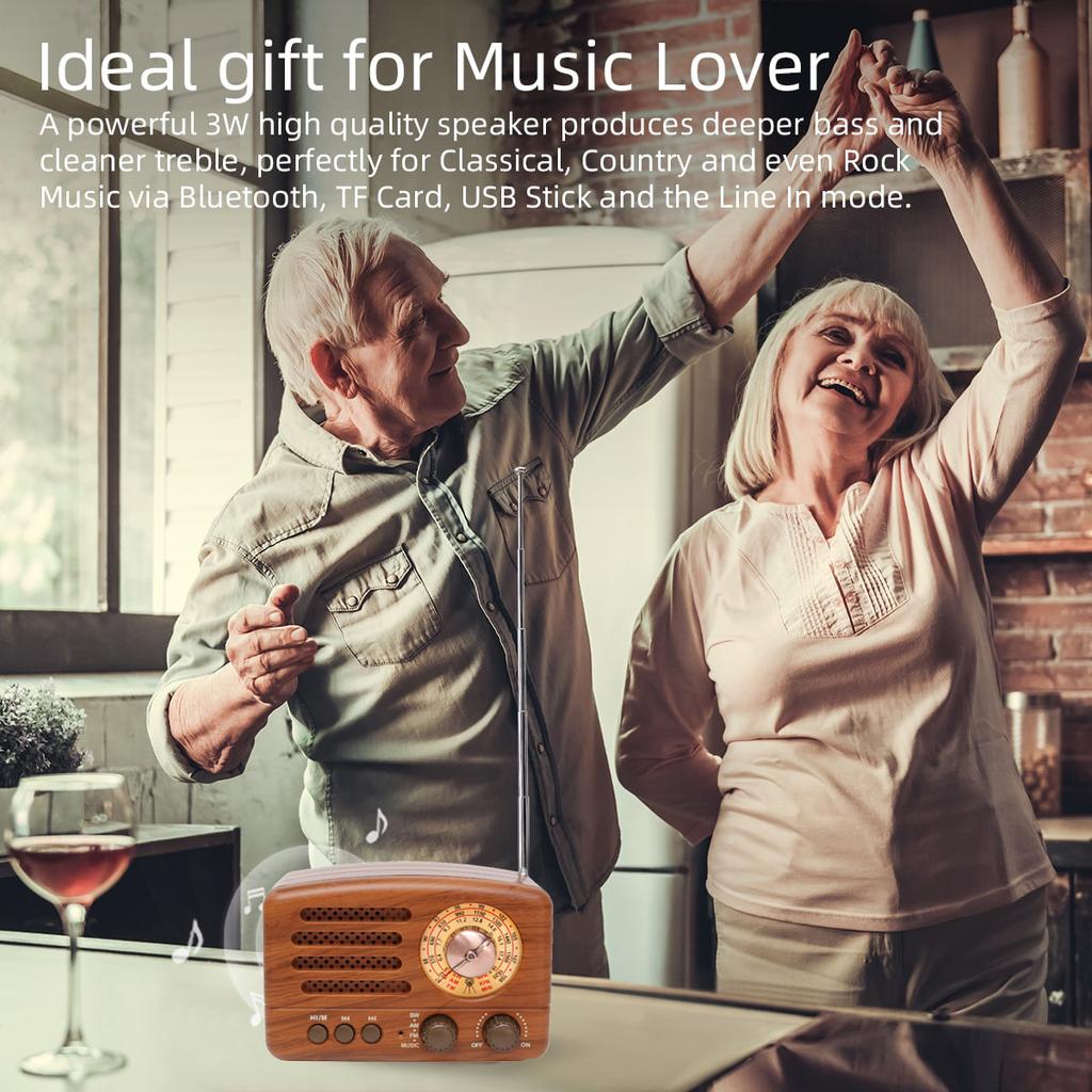 Klassisches Retro UKW AM Radio Desktop-Empfänger Wiederaufladbar Tragbar MP3-Radios Stereo 3W Bluetooth-Lautsprecher AUX USB