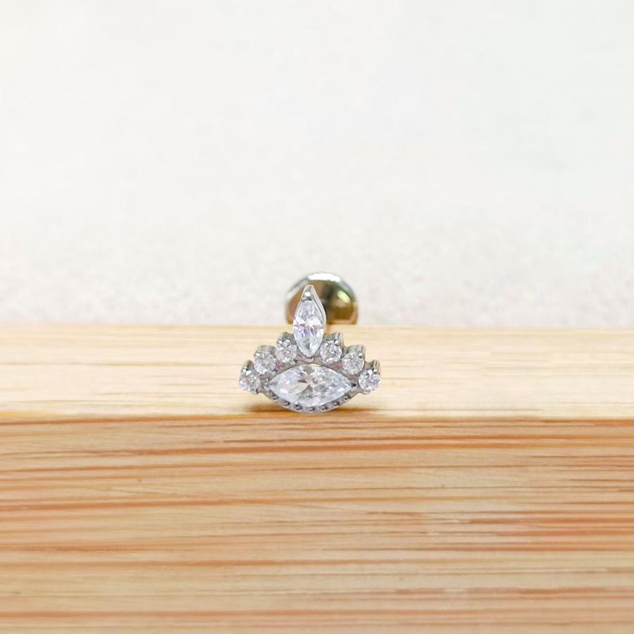 F136 Titanium Flower Peacock Crown Earrings, Long Studs for Cartilage Piercing, 1.2/1.0 Thickness