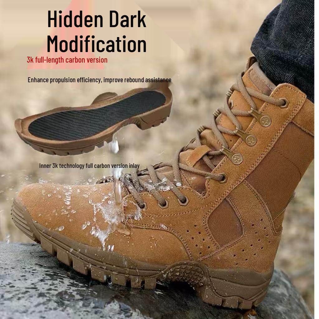 Men s Summer Ultra-Light Brown Combat Boots with Full-Length Carbon Plate - Tactical Training Footwear 36