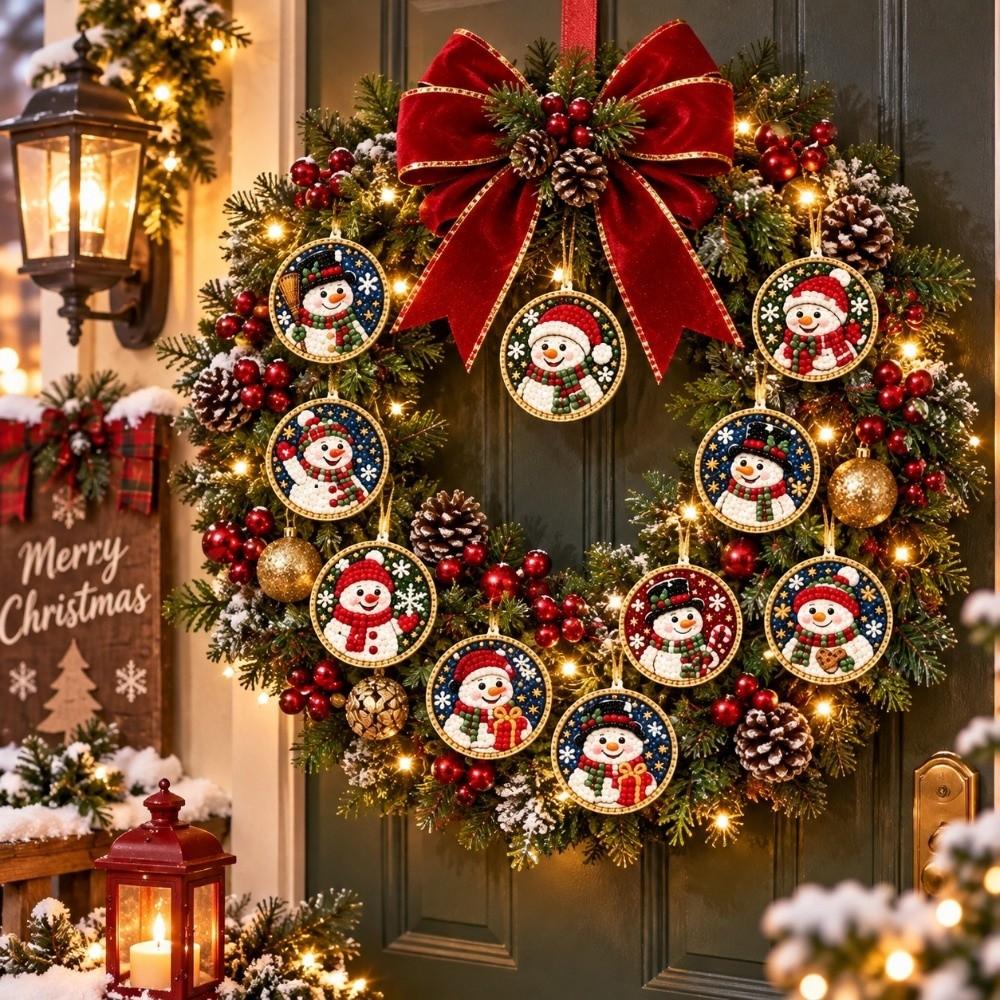 12 pcs Snowman Christmas Tree Hanging Pendant Xmas Tree DIY Rhinestone Pendant Art Kit  Christmas