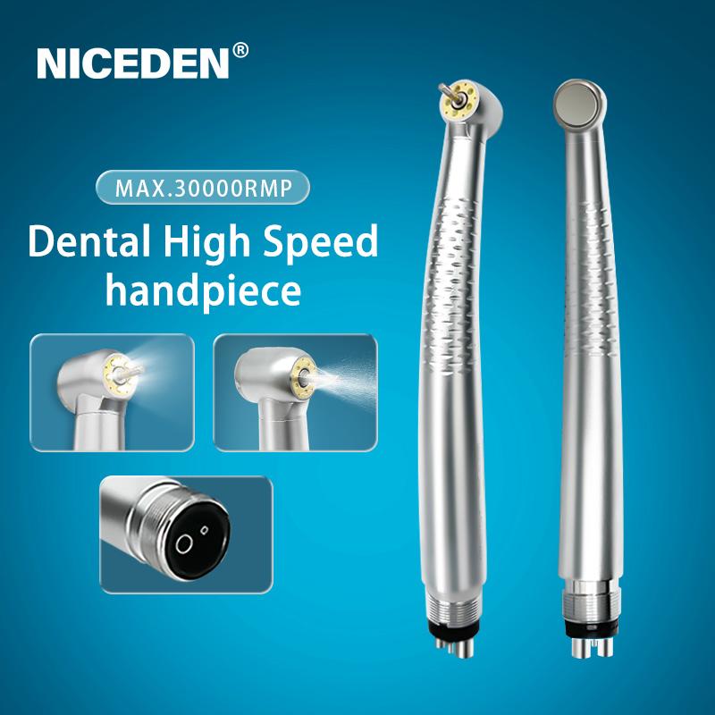 NICEDEN Silent LED Turbine Air Rotor Push Button Portable Dental LED High Speed Handpiece with 5 Lamps LED Light