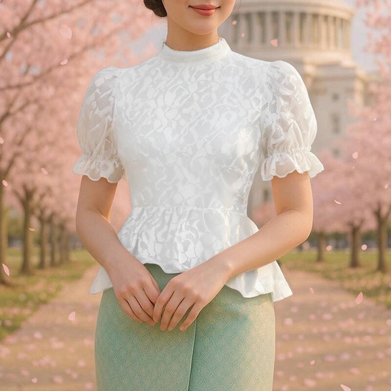 

ZANZEA Женская летняя повседневная блузка с кружевной вставкой и рукавом три четверти S белый