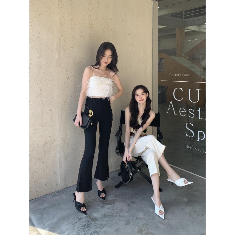 Fashion Thin Heels High-Heeled Shoes Lady Low Candy Colors Slippers Women Summer Slides Pointed Toe Pantofle Fashion 2025 Luxury Rome Sc