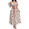 2026 European and American Women's Clothing, Standing French Square Neck Bubble Sleeve One-word Shoulder Floral Dress