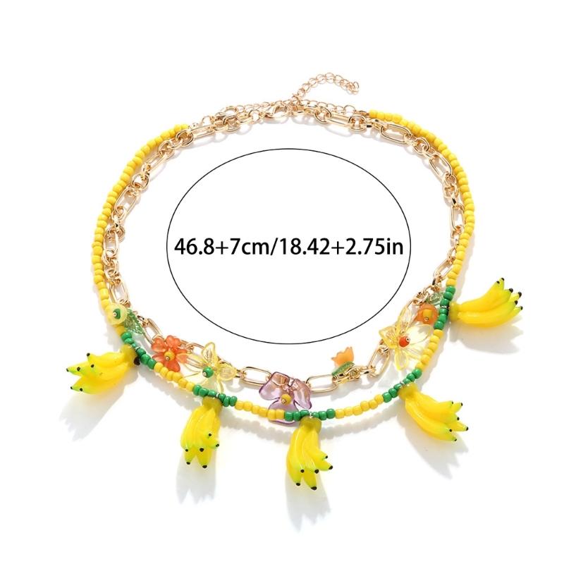 Handgefertigte Perlen Bananenblüte Anhänger Halskette Mehrschichtiger Schmuck Für Frauen Sommer Mode Harzperlen Schichtkette