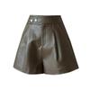 Shorts Women's Casual High Waist Leather Pants Loose Slit Slim A-line Wide-leg Pants