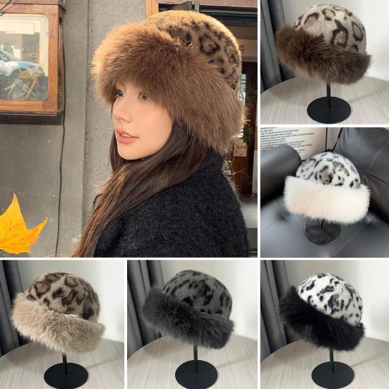 Winter Hat Leopard Print Thickened Warm Plush Hat Cold-proof Windproof Headwear Cold Weather Accessory